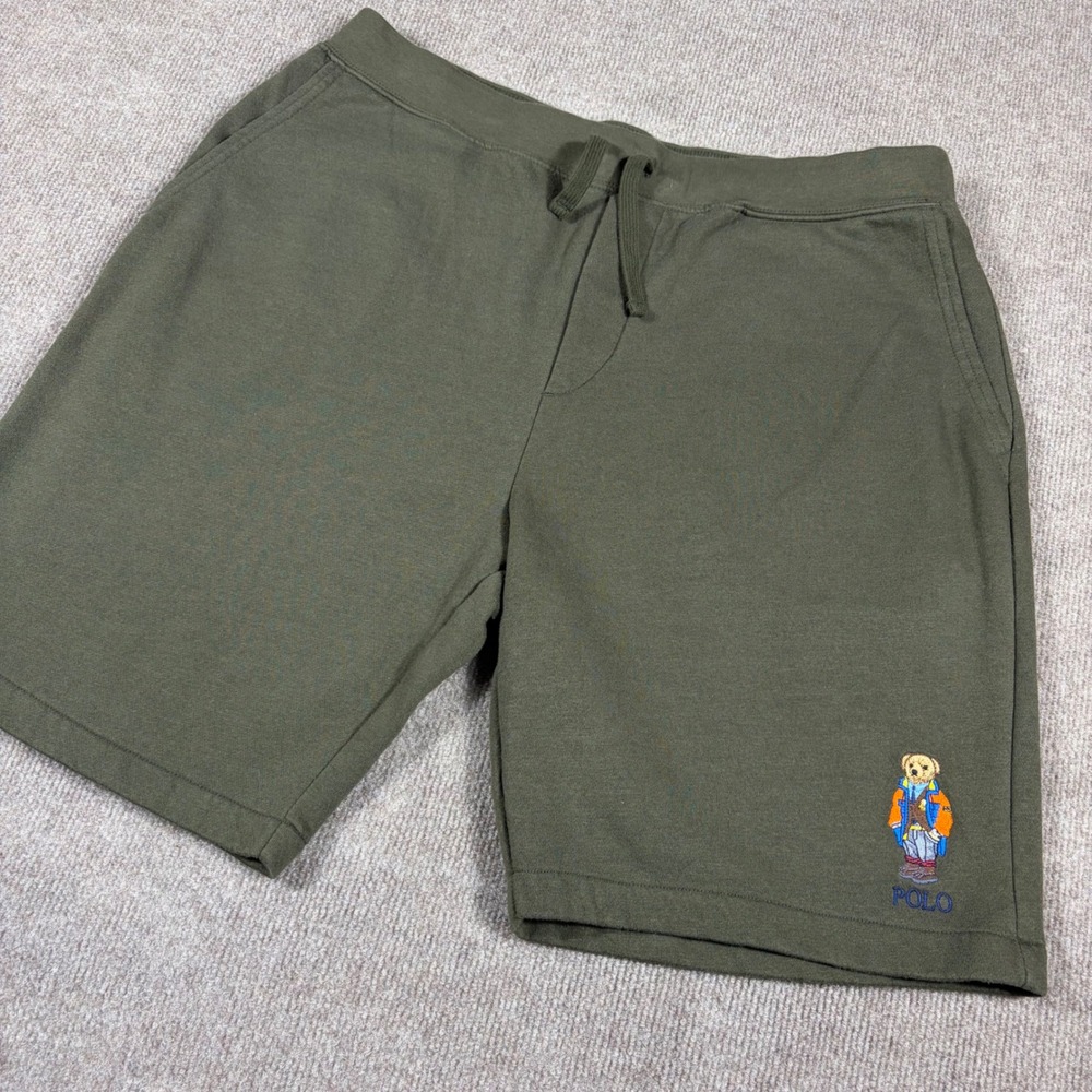 Polo Ralph Lauren Mens XL Olive Green Polo Bear Fleece Drawstring Shorts